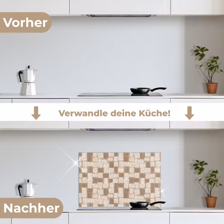 Blok - Patroon - Bruin keuken achterwand spatscherm klein 900 -voor_na_DE