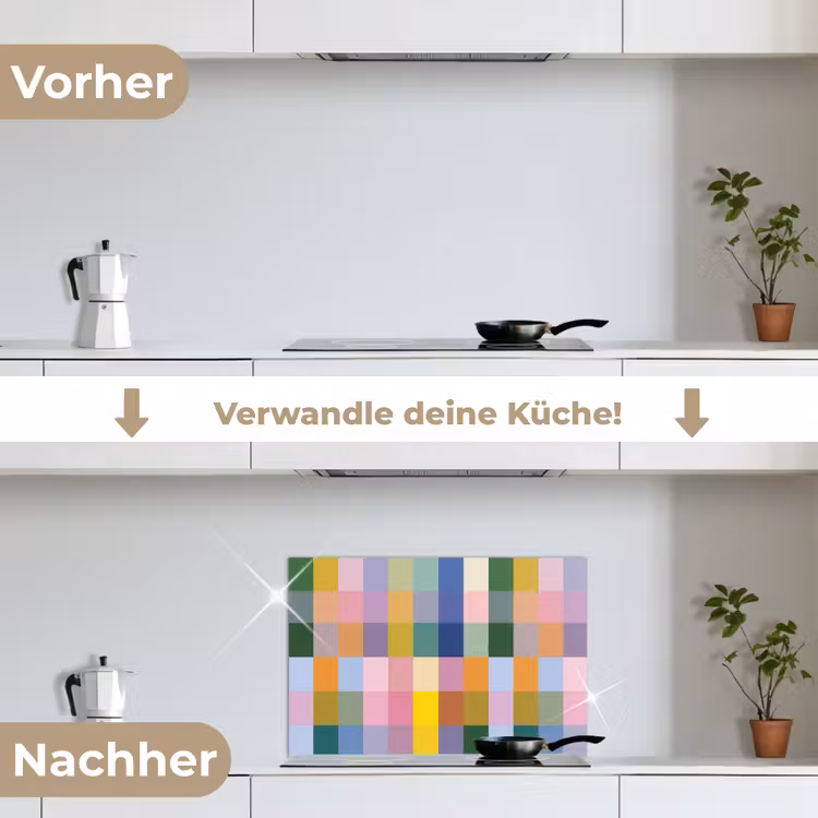 Blokken - Vierkant - Patroon - Gekleurd keuken achterwand spatscherm klein -voor_na_DE
