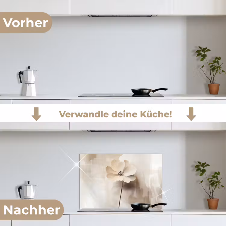 Bloem - Beige - Verf - Schaduw keuken achterwand spatscherm klein -voor_na_DE
