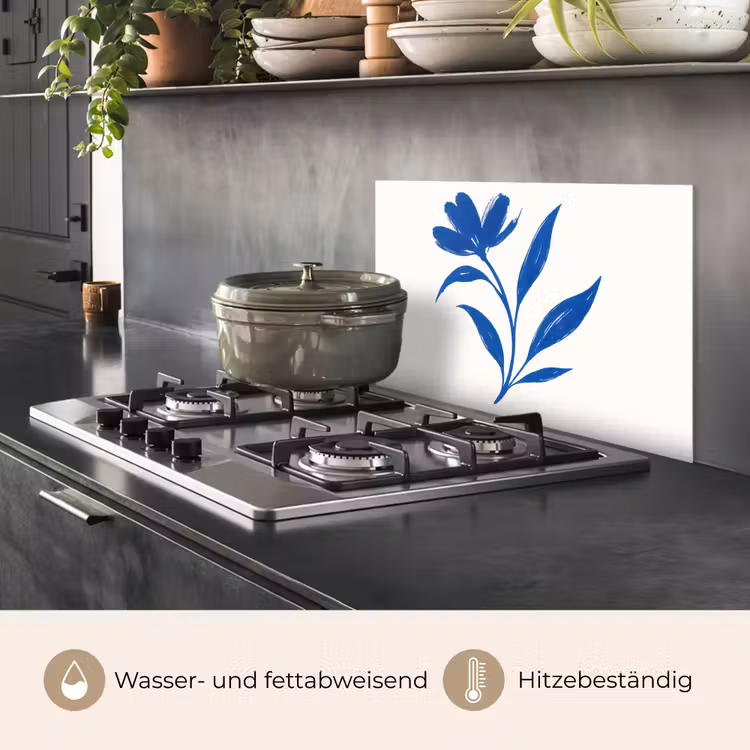 Bloem - Blaadjes - Minimalistisch - Blauw keuken achterwand spatscherm klein -usp_DE