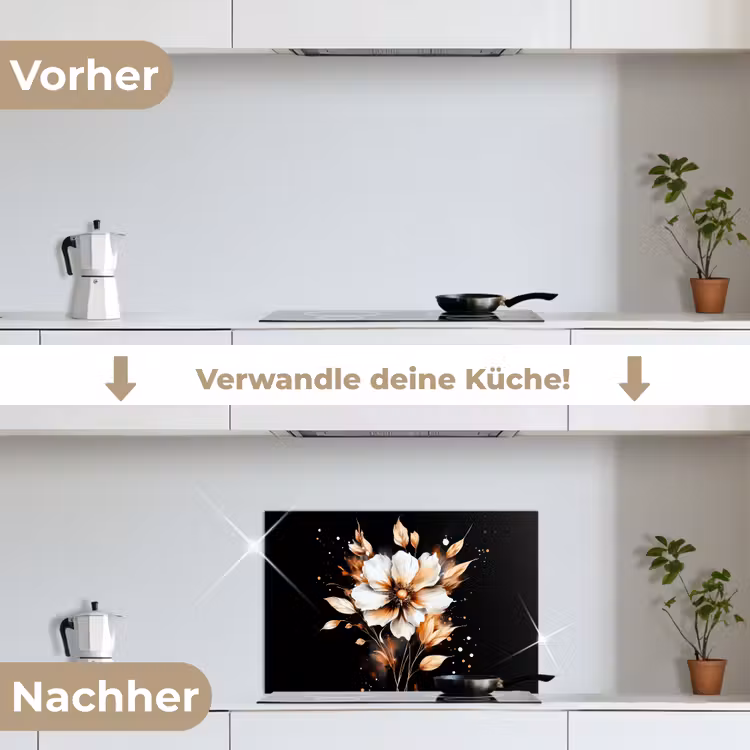 Bloem - Verf - Goud - Graffiti - Modern keuken achterwand spatscherm klein -voor_na_DE