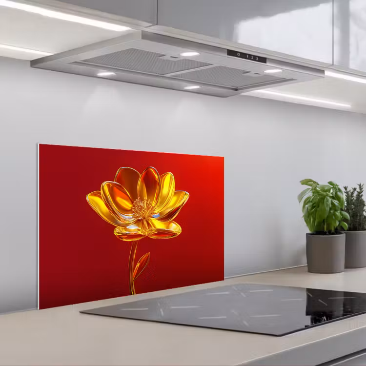 Bloem - Goud - Glazen keuken achterwand spatscherm klein -3d_schuin