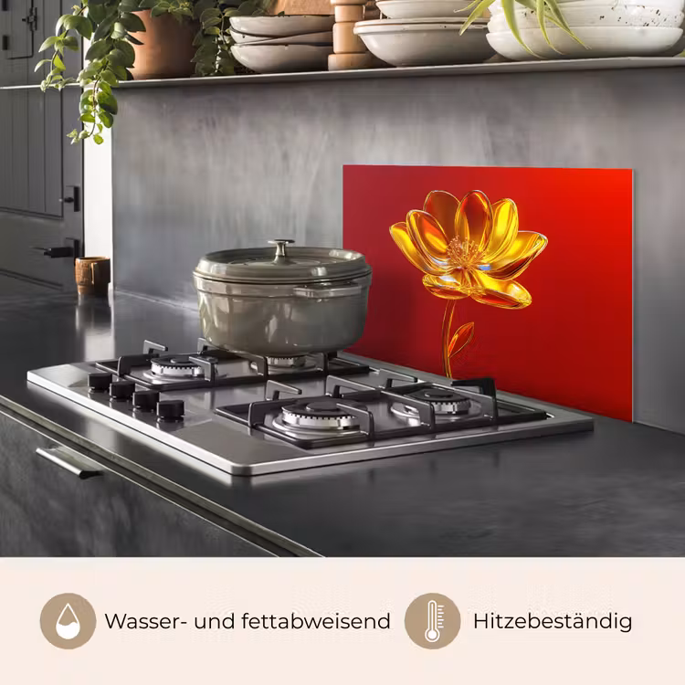 Bloem - Goud - Glazen keuken achterwand spatscherm klein -usp_DE