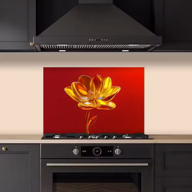Bloem - Goud - Glazen keuken achterwand spatscherm klein -sfeer1