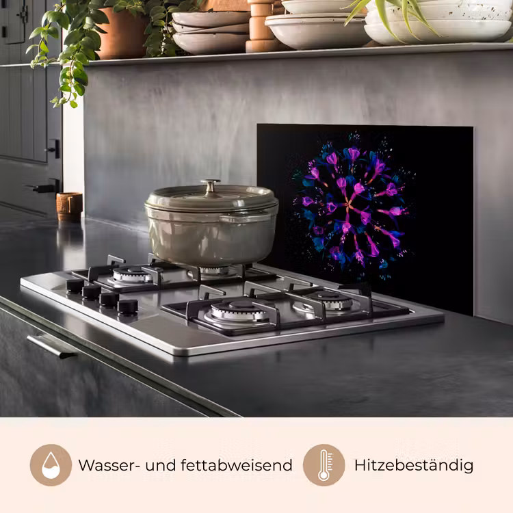 Bloem - Paars - Blauw - Macro - Zwart keuken achterwand spatscherm klein -usp_DE