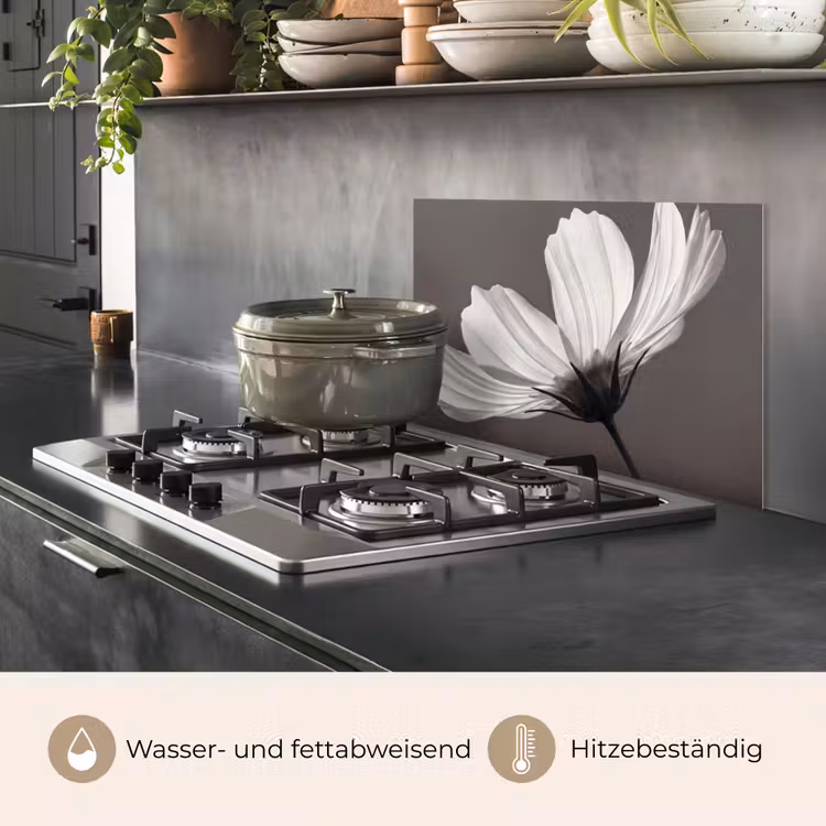 Bloem - Minimalistisch - Zwart - Wit keuken achterwand spatscherm klein -usp_DE