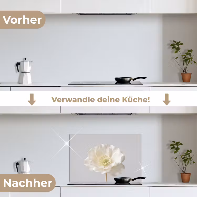 Bloem - Minimalistisch -Wit keuken achterwand spatscherm klein -voor_na_DE