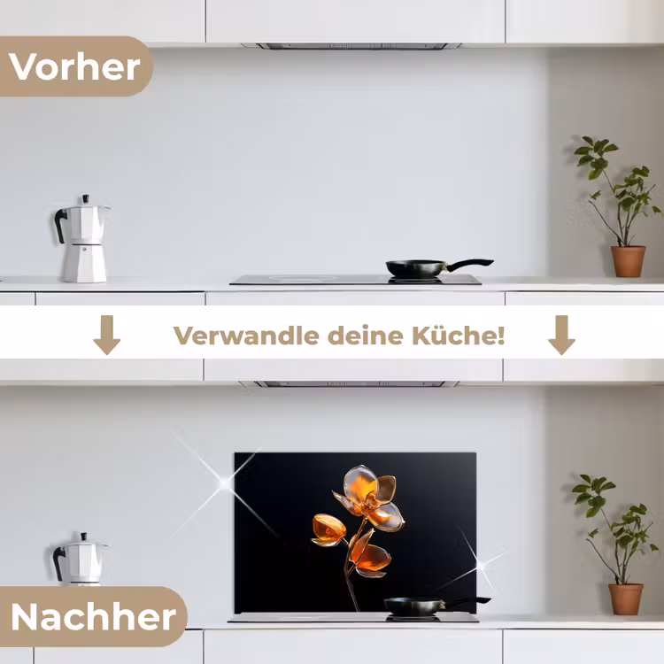 Bloem - Orchidee - Oranje keuken achterwand spatscherm klein -voor_na_DE