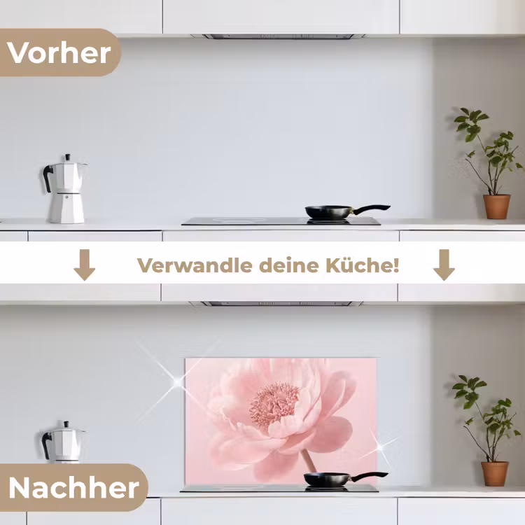 Bloem - Pioenroos - Roze keuken achterwand spatscherm klein -voor_na_DE