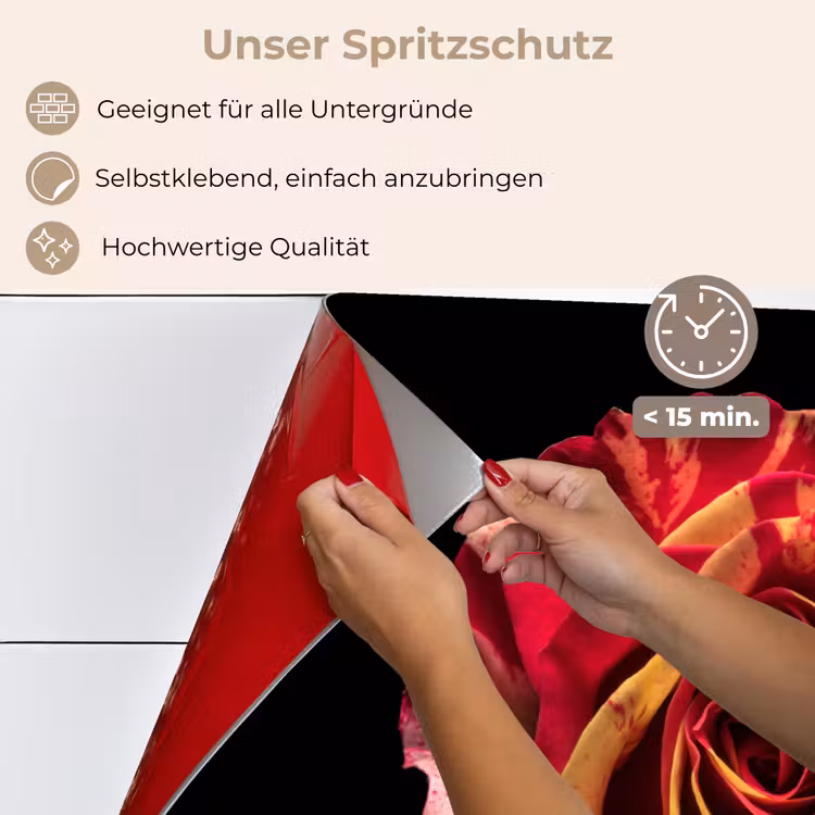 Bloem - Roos - Rood - Zwart keuken achterwand spatscherm klein -spatscherm_DE