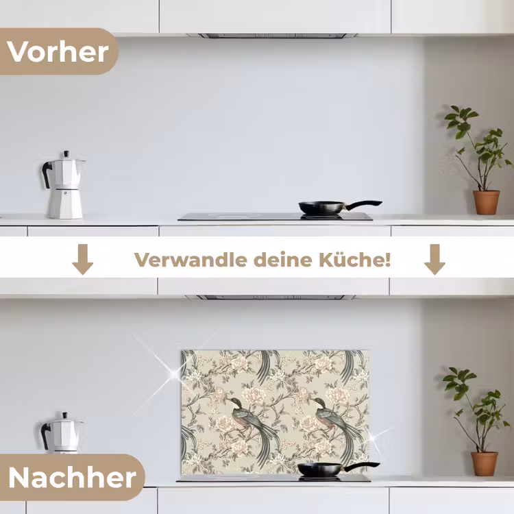 Bloem - Vogel - Kleurrijk keuken achterwand spatscherm klein 900 -voor_na_DE