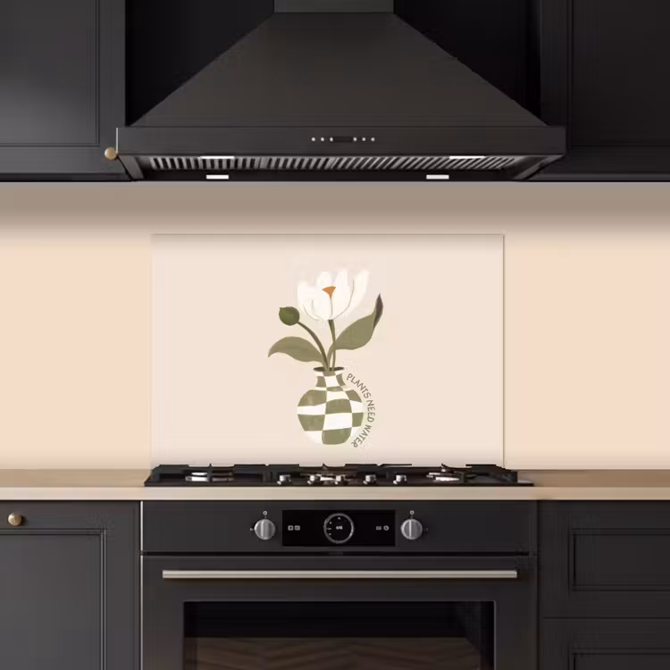 Bloem - Wit - Vaas - Quote keuken achterwand spatscherm klein -sfeer1