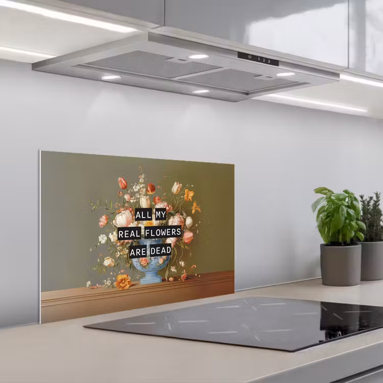 Bloem - Quote - Vintage - Art keuken achterwand spatscherm klein -3d_schuin