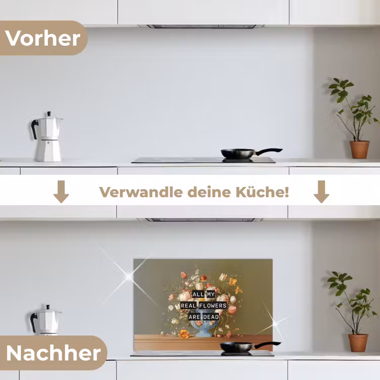 Bloem - Quote - Vintage - Art keuken achterwand spatscherm klein -voor_na_DE