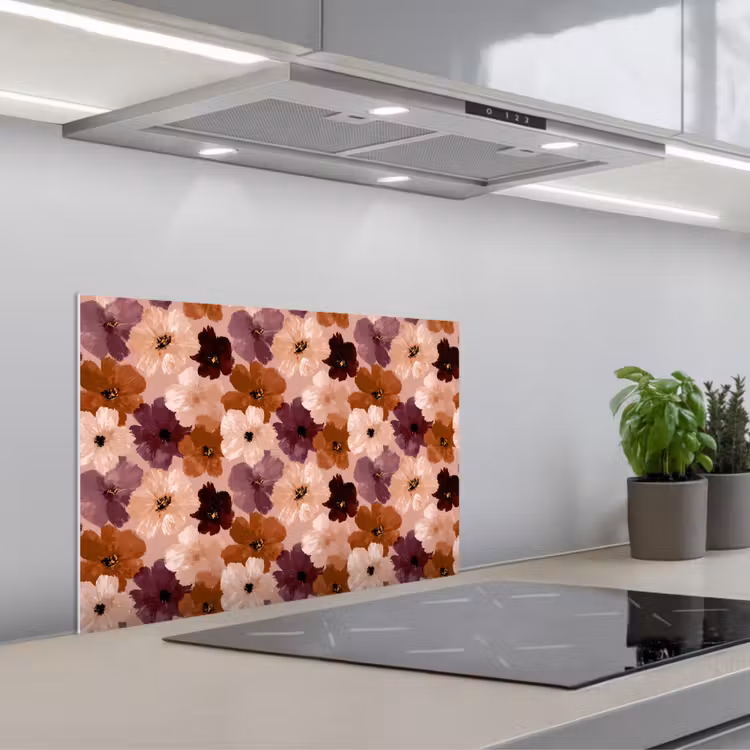 Bloemen - Abstract - Aardetinten keuken achterwand spatscherm klein 900 -3d_schuin