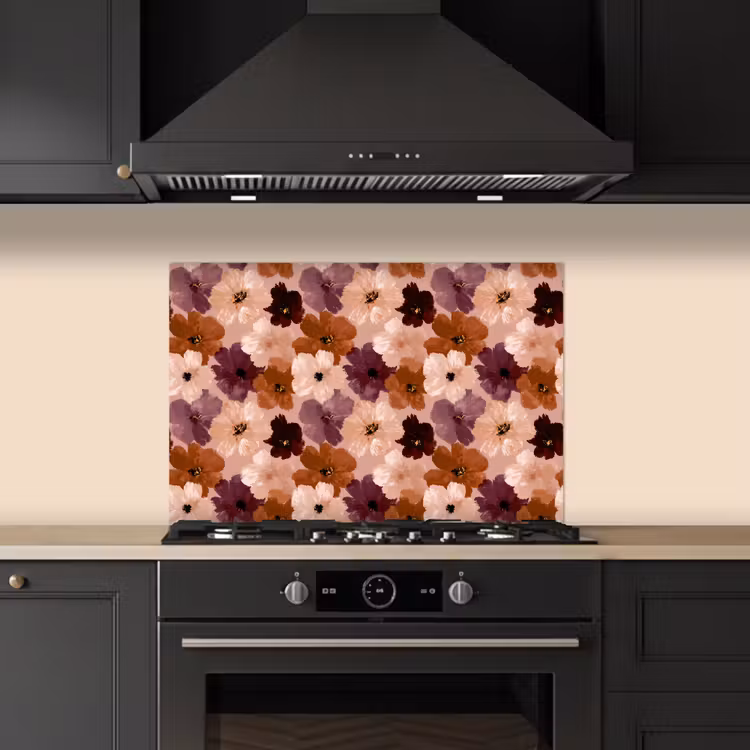 Bloemen - Abstract - Aardetinten keuken achterwand spatscherm klein 900 -sfeer1