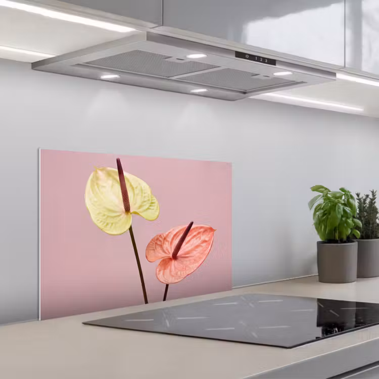 Bloemen - Anthuriums - Geel - Roze keuken achterwand spatscherm klein -3d_schuin