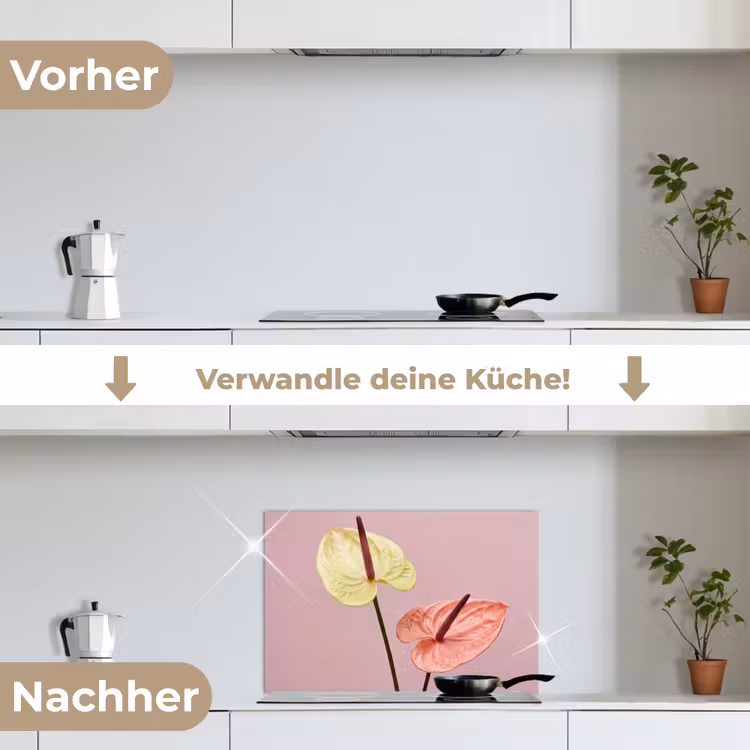 Bloemen - Anthuriums - Geel - Roze keuken achterwand spatscherm klein -voor_na_DE