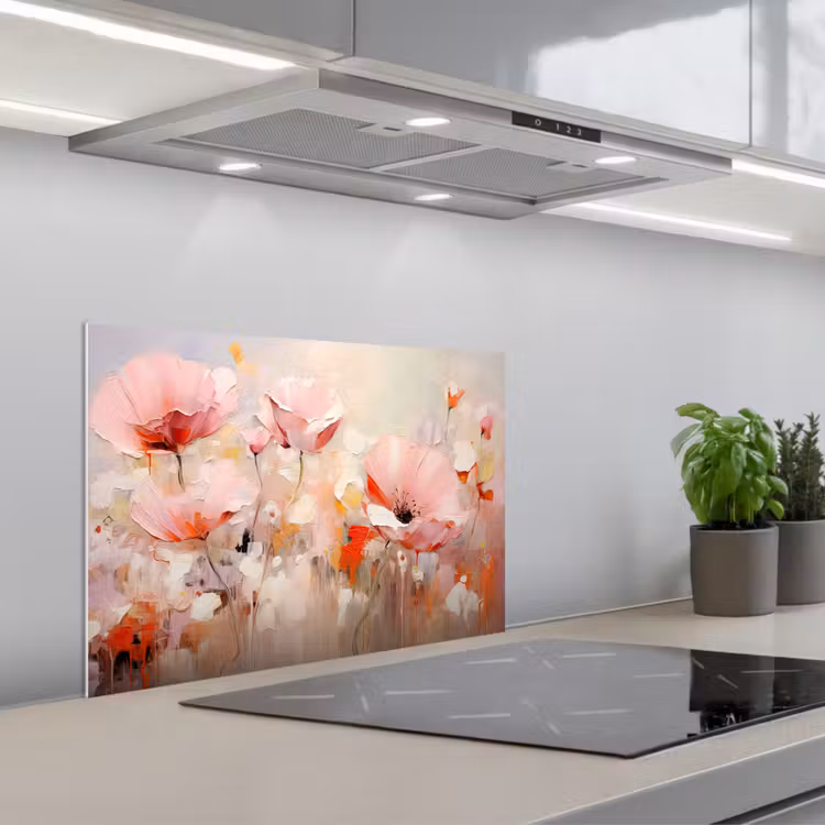 Bloemen - Watercolor - Roze - Abstract - Kunst keuken achterwand spatscherm klein -3d_schuin