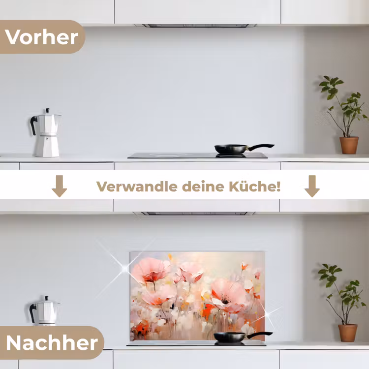 Bloemen - Watercolor - Roze - Abstract - Kunst keuken achterwand spatscherm klein -voor_na_DE