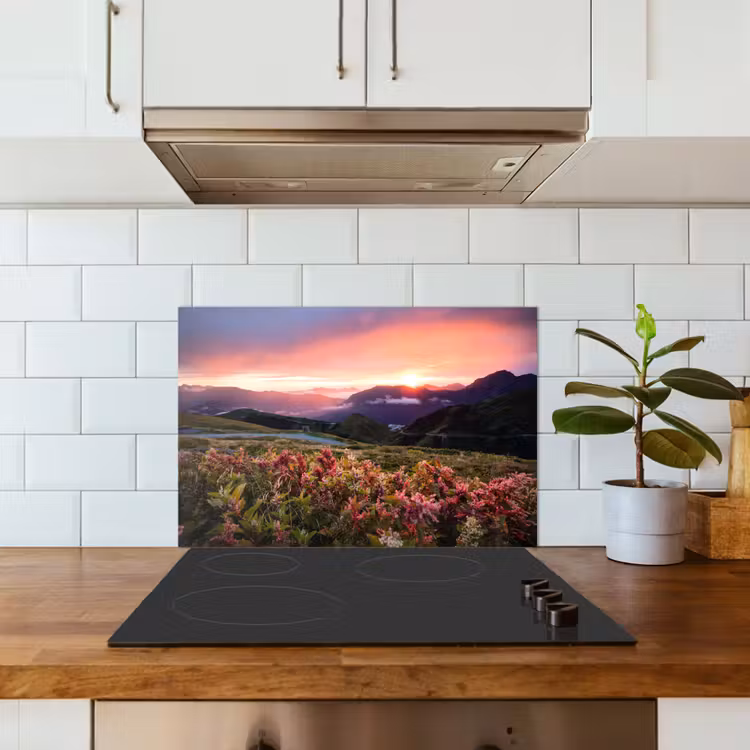 Bloemen - Bergen - Landschap - Nacht - Lucht - Roze keuken achterwand spatscherm klein -sfeer2
