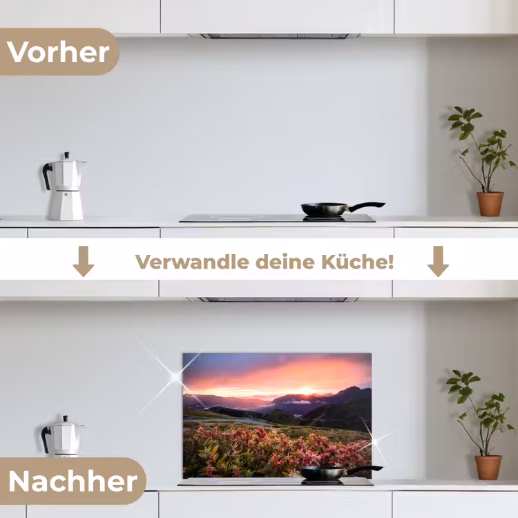 Bloemen - Bergen - Landschap - Nacht - Lucht - Roze keuken achterwand spatscherm klein -voor_na_DE