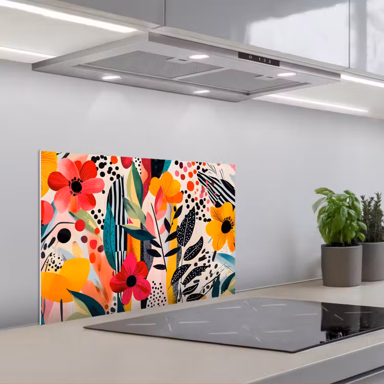 Bloemen - Bladeren - Abstract - Kleurrijk keuken achterwand spatscherm klein -3d_schuin