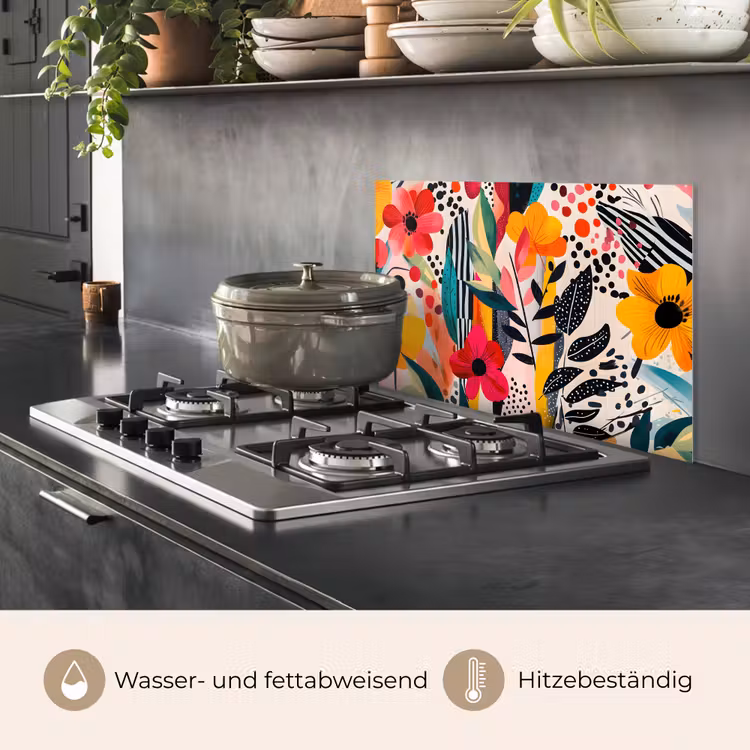 Bloemen - Bladeren - Abstract - Kleurrijk keuken achterwand spatscherm klein -usp_DE