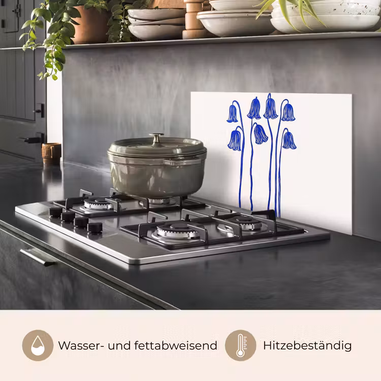Bloemen - Blauw - Lijnen - Bloemblaadjes keuken achterwand spatscherm klein -usp_DE