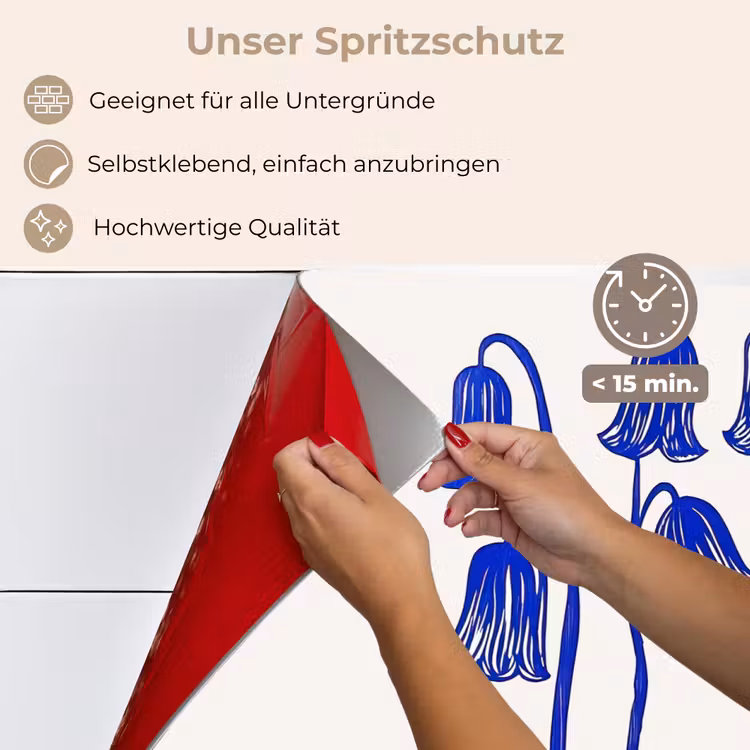 Bloemen - Blauw - Lijnen - Bloemblaadjes keuken achterwand spatscherm klein -spatscherm_DE