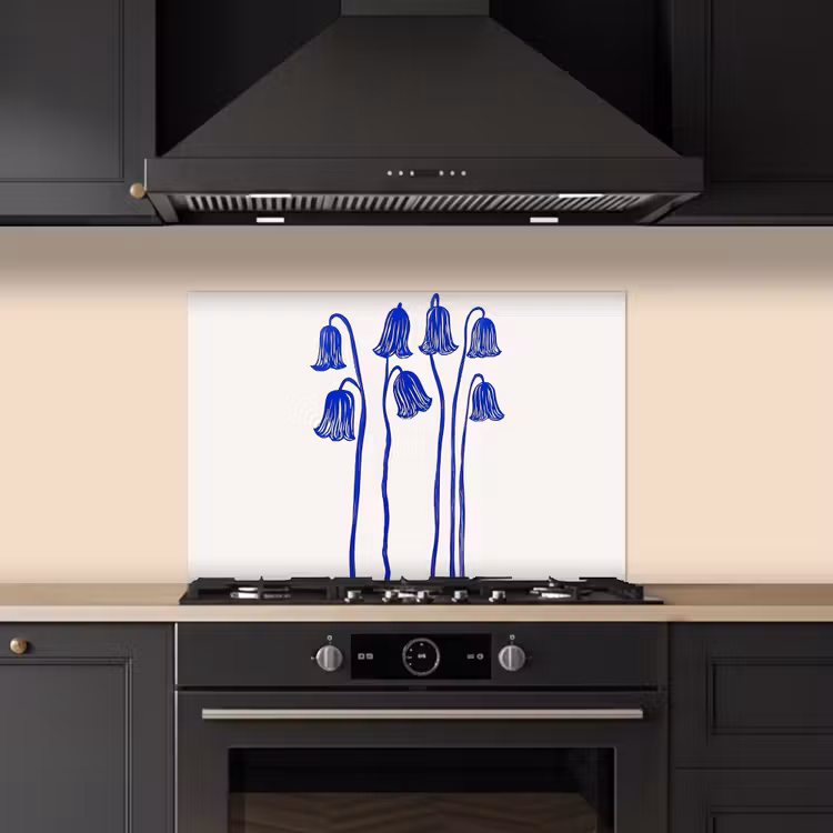Bloemen - Blauw - Lijnen - Bloemblaadjes keuken achterwand spatscherm klein -sfeer1