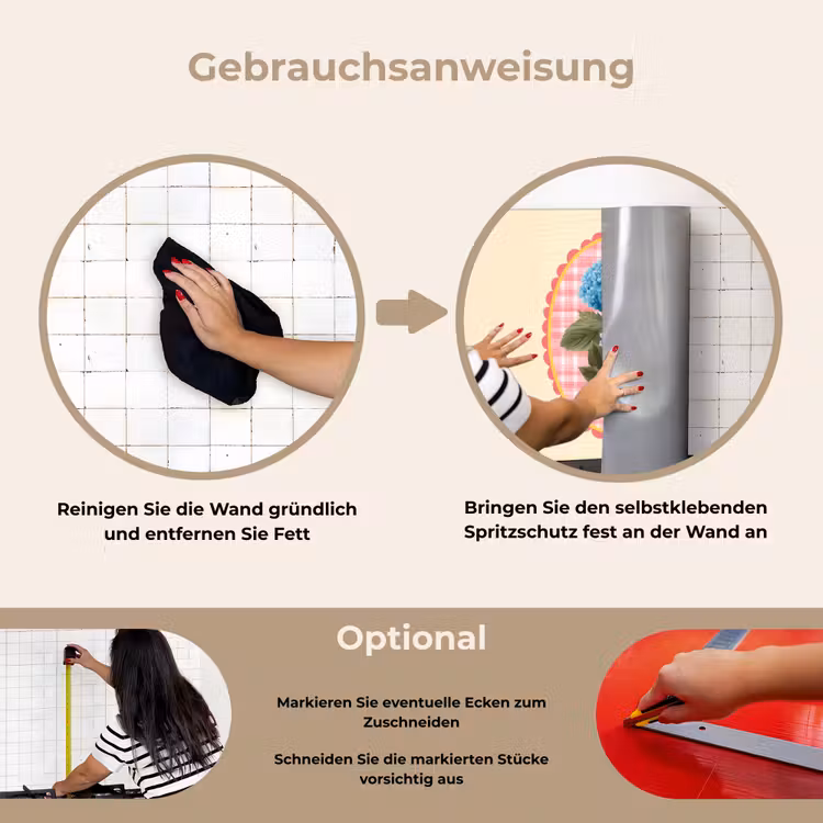 Bloemen - Blauw - Lijst - Bladeren keuken achterwand spatscherm klein -gebruiksaanwijzing_DE