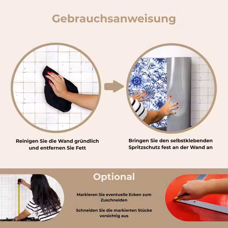 Bloemen - Blauw - Patroon - Wit keuken achterwand spatscherm klein 900 -gebruiksaanwijzing_DE