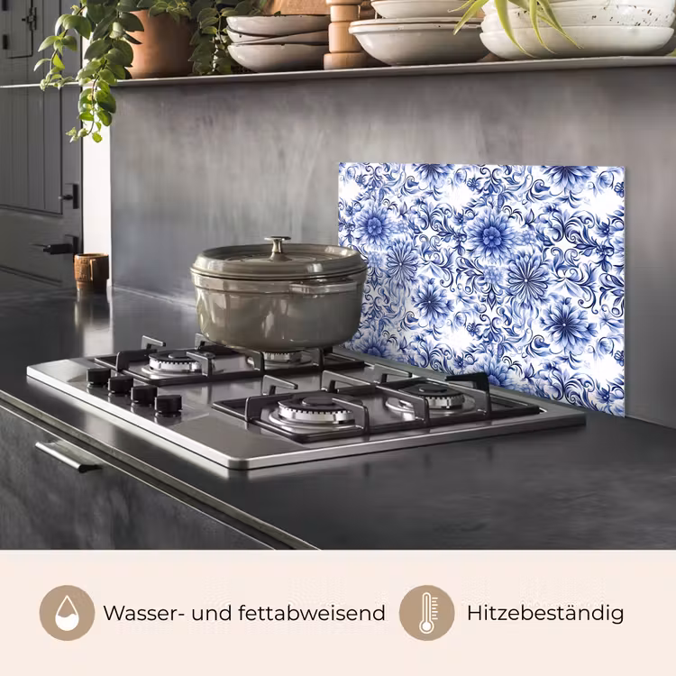 Bloemen - Blauw - Patroon - Wit keuken achterwand spatscherm klein 900 -usp_DE