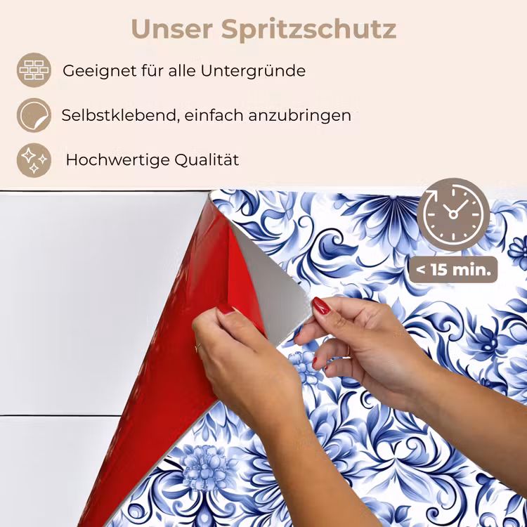Bloemen - Blauw - Patroon - Wit keuken achterwand spatscherm klein 900 -spatscherm_DE