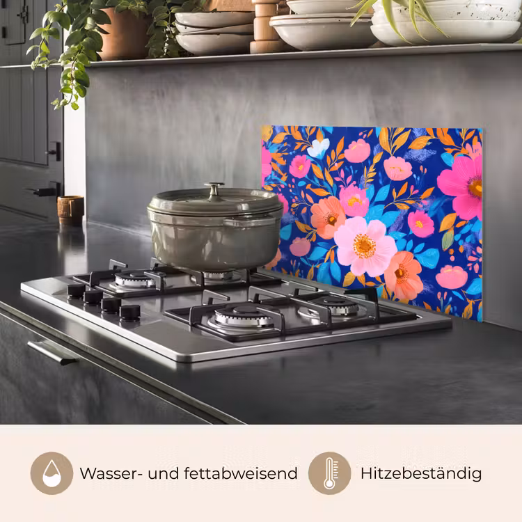 Bloemen - Blauw - Roze keuken achterwand spatscherm klein -usp_DE