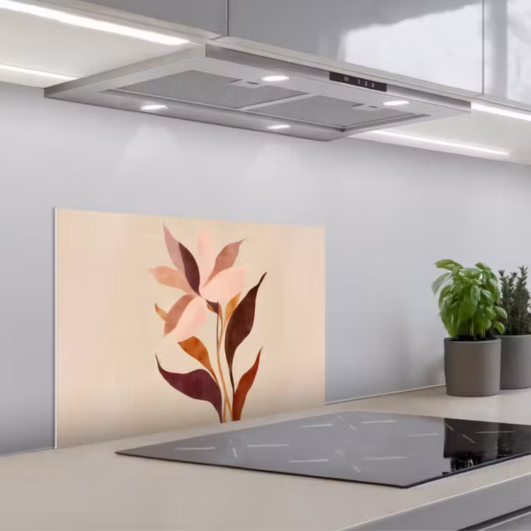 Bloemen - Blaadjes - Minimalistisch - Roze keuken achterwand spatscherm klein -3d_schuin