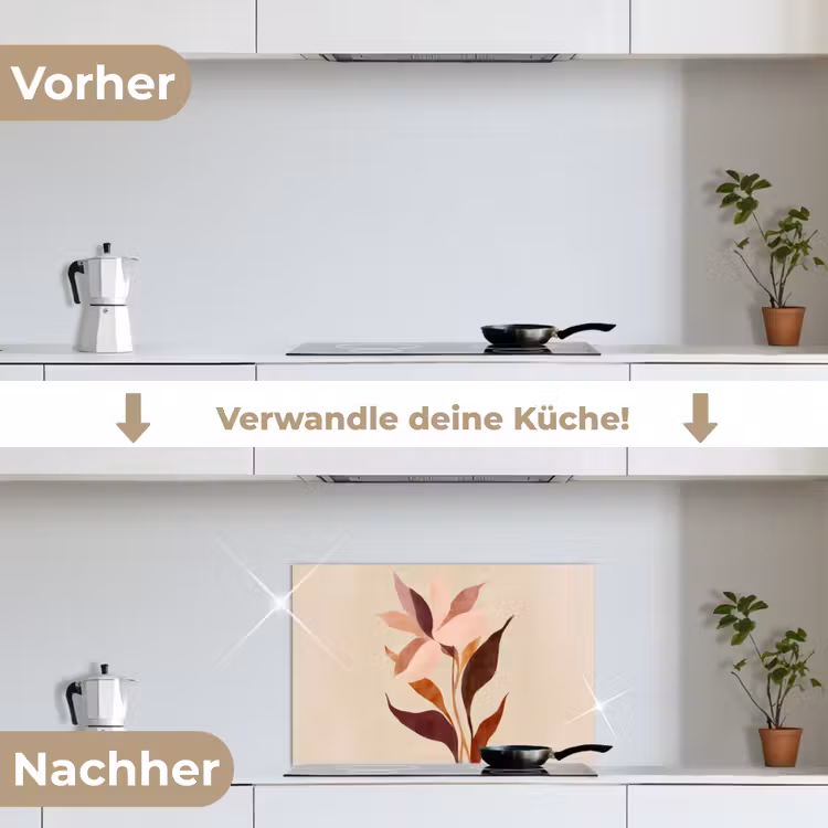 Bloemen - Blaadjes - Minimalistisch - Roze keuken achterwand spatscherm klein -voor_na_DE