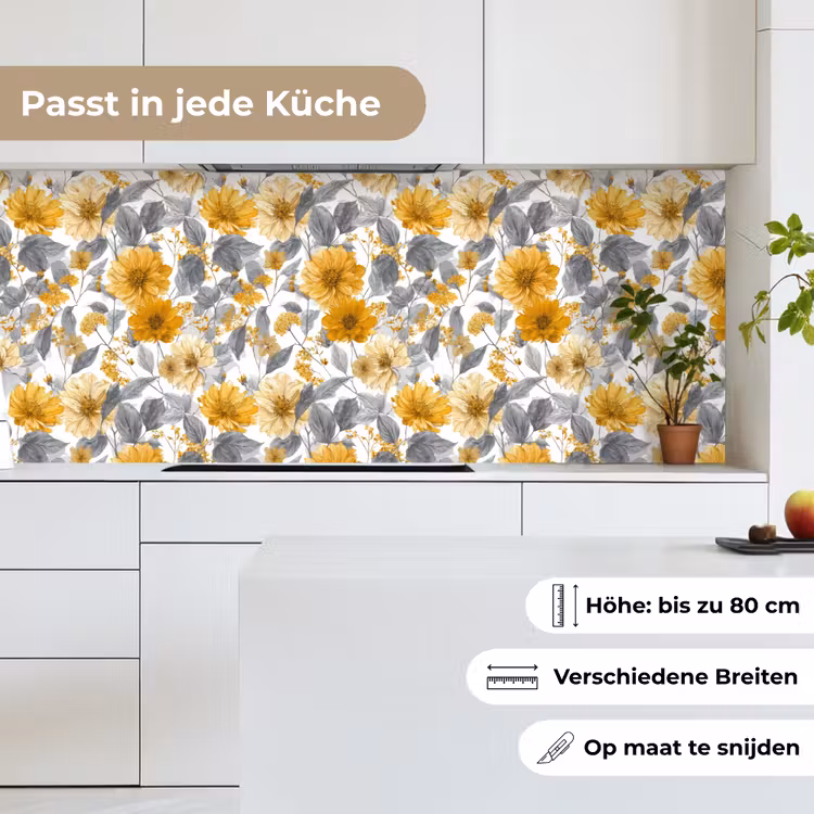 Bloemen - Botanisch - Elegant - Okergeel - Grijs keuken achterwand 2 middel 871 -sfeer4_DE