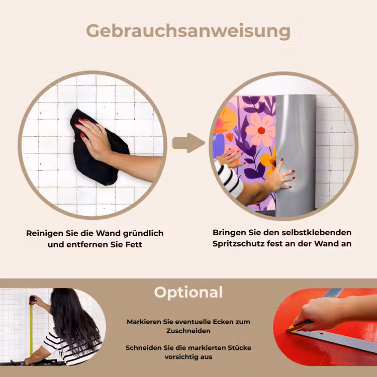 Bloemen - Kleurrijk - Bladeren keuken achterwand spatscherm klein -gebruiksaanwijzing_DE