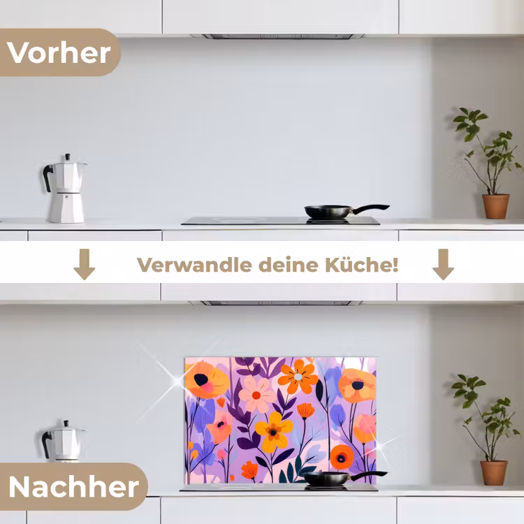 Bloemen - Kleurrijk - Bladeren keuken achterwand spatscherm klein -voor_na_DE