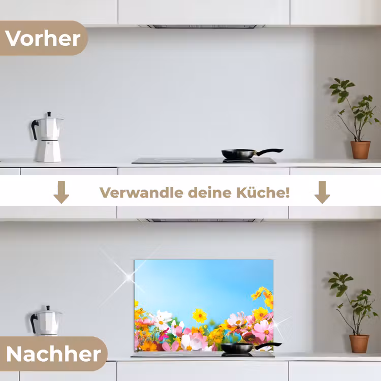 Bloemen - Kleurrijk - Blauw - Natuur keuken achterwand spatscherm klein -voor_na_DE