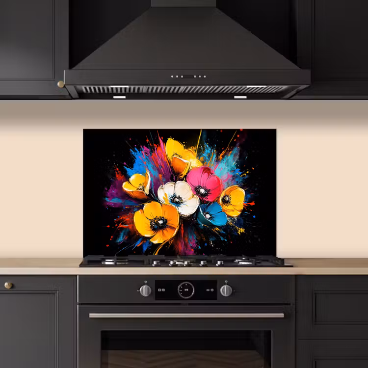 Bloemen - Kleurrijk - Graffiti - Modern - Boeket keuken achterwand spatscherm klein -sfeer1