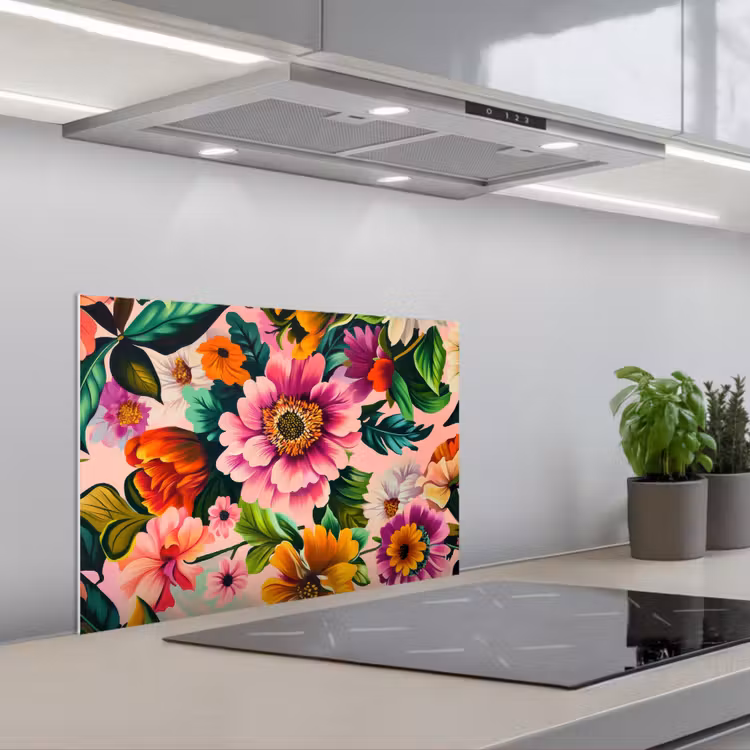 Bloemen - Kleurrijk - Roze keuken achterwand spatscherm klein -3d_schuin