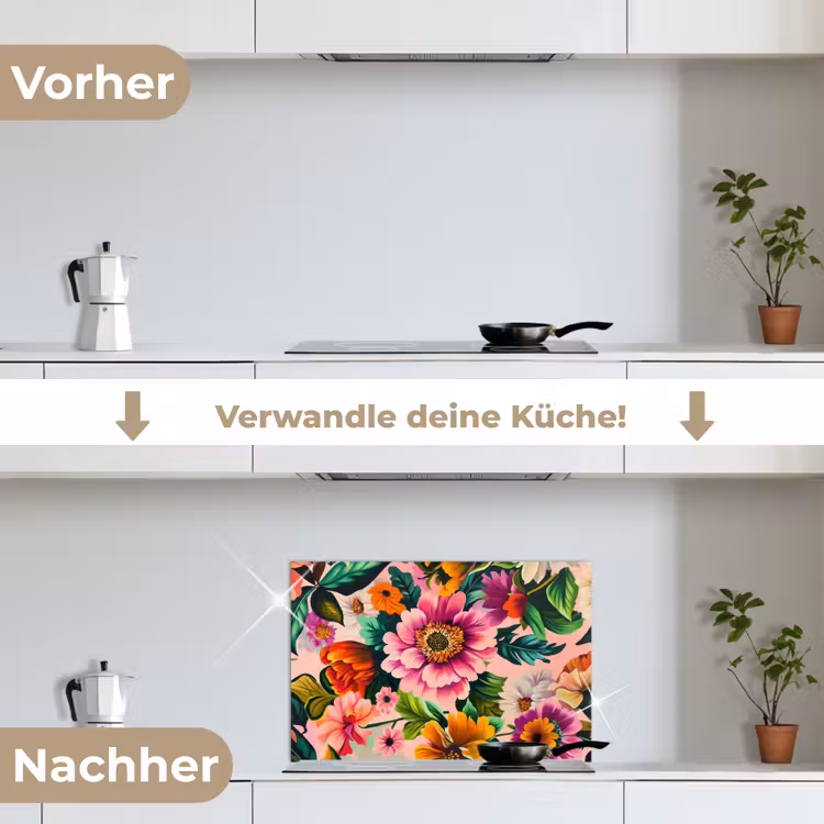 Bloemen - Kleurrijk - Roze keuken achterwand spatscherm klein -voor_na_DE