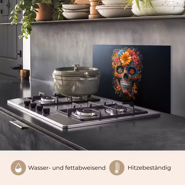 Bloemen - Kleurrijk - Schedel keuken achterwand spatscherm klein -usp_DE