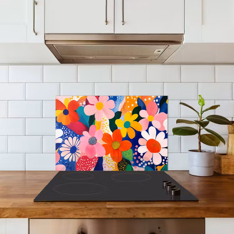 Bloemen - Kleurrijk - Stippen keuken achterwand spatscherm klein -sfeer2