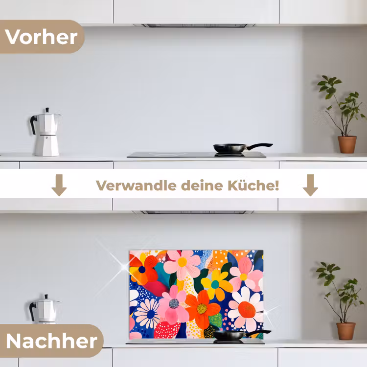 Bloemen - Kleurrijk - Stippen keuken achterwand spatscherm klein -voor_na_DE