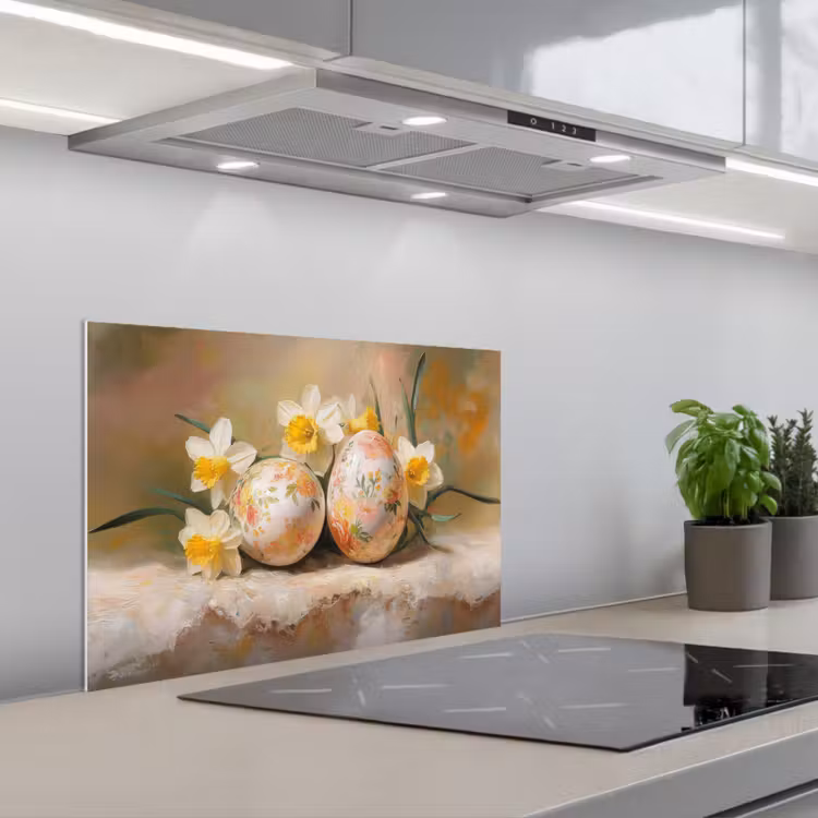 Bloemen - Eieren - Geschilderd keuken achterwand spatscherm klein -3d_schuin