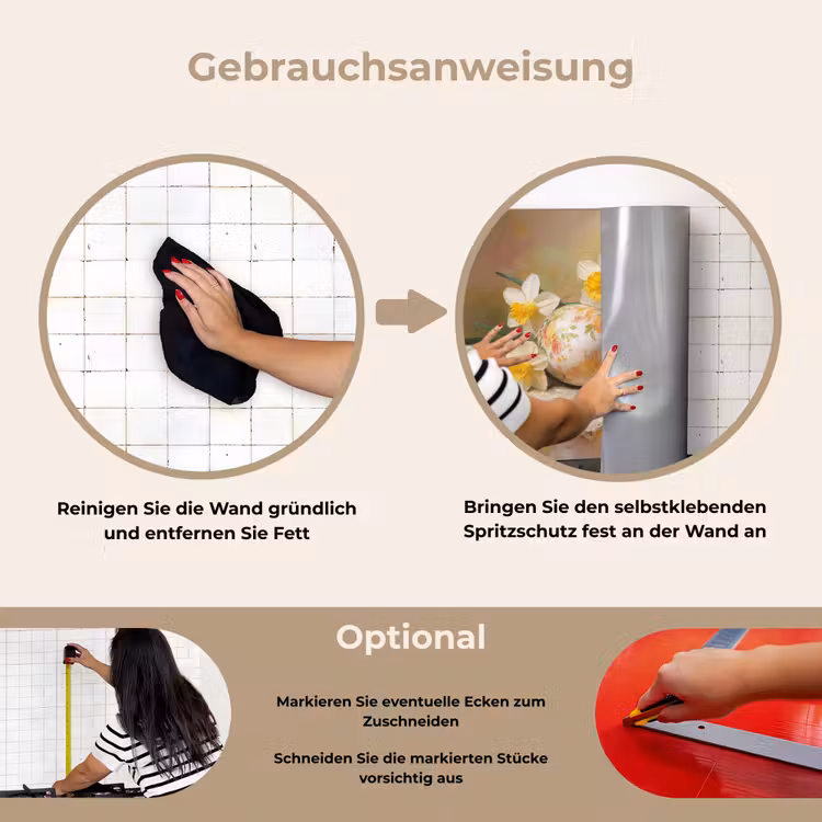 Bloemen - Eieren - Geschilderd keuken achterwand spatscherm klein -gebruiksaanwijzing_DE